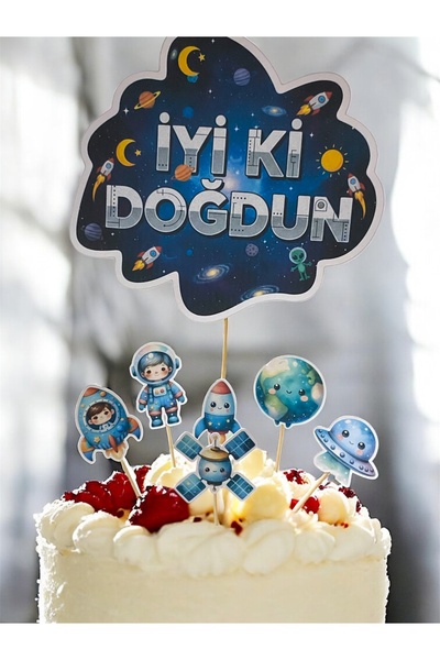 Sinem Gift Uzay Temalı Doğum Günü Konsepti - Uzay Temalı Pasta Süsü - Astrono...
