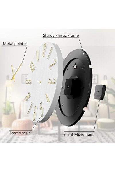 Generic Wall Clock 12 Inch Silent Non-Ticking Wooden Battery Operated Modern (White)