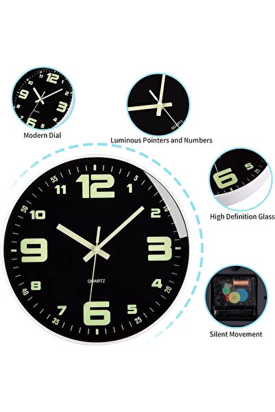 X SPRING Glow in The Dark Wall Clock, 30cm Luminous Analog Battery Operated