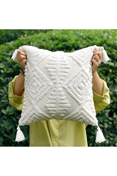 NALACAL Pure White 18x18 Inch Boho Decorative Throw Pillow Cover (Pack of 1)