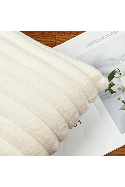 Generic 2 Pack Soft Throw Pillow Covers 45x45cm Cream White Striped Velvet Cushion Cover with Hidden Zipper