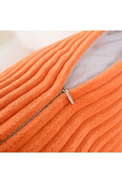 MERNETTE Pack of 2 Corduroy Decorative Throw Pillow Covers 45x45 cm (Striped Orange)