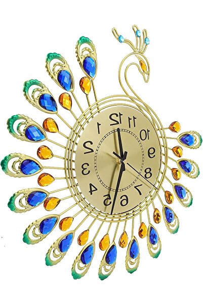 BTER ساعة حائط ثلاثية الأبعاد بتصميم طاووس - ساعة تناظرية صامتة كبيرة الحجم وحديثة