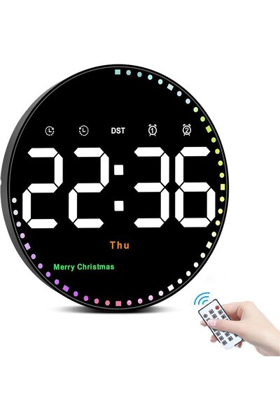 STAYOUNG ساعة حائط رقمية LED كبيرة الحجم - تعمل بالتحكم عن بُعد، سطوع بـ 10 مستويات، ومنبهان
