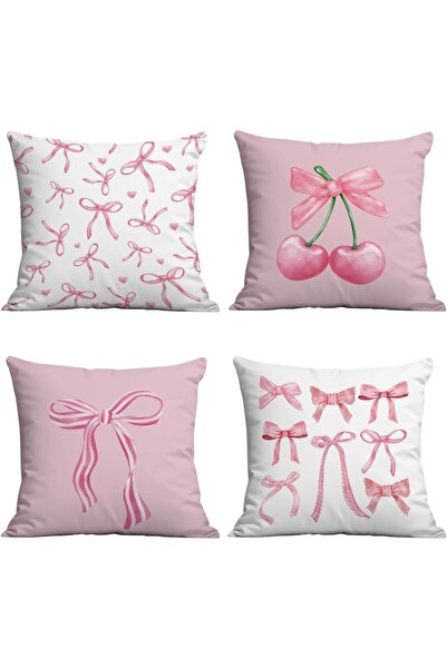 TERRIFI 4 Pcs Plush Cushion Covers 45x45 cm Pink Watercolor Cherries & Bows