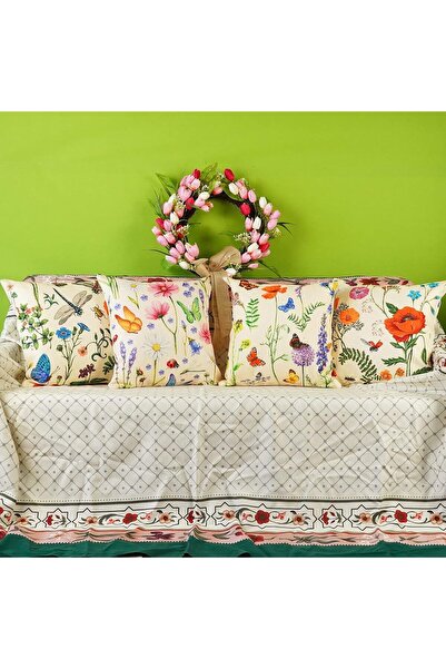 KASTWAVE مجموعة أغطية وسائد مزخرفة من الكتان المزهر، مكونة من 4 قطع (45 × 45 سم)