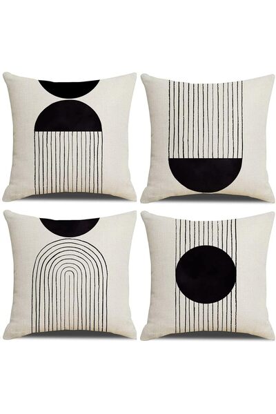 Generic Boho Pillow Covers 18x18 Set of 4 - Mid Century Modern Arch Sun Decor Cotton Linen, Black & White