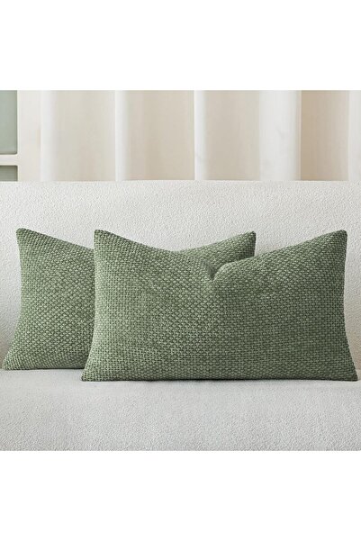 a moment أغطية وسائد شينيل باللون الأخضر الطحلب، 30 × 50 سم، عبوة من قطعتين