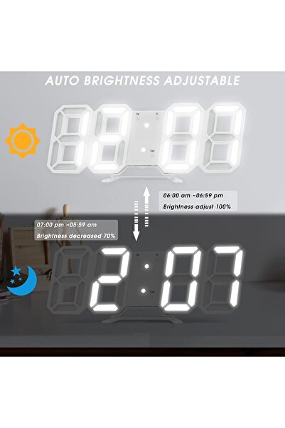 X SPRING 3D Digital Wall Clock, 24x8.5cm LED, 12/24H Temp & Date, USB Nightlight, Alarm