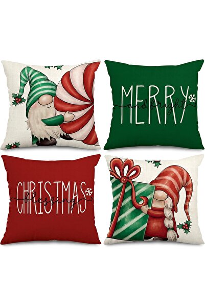 AnyDesign Christmas Pillow Covers Set of 4, 18 x 18 Inch, Red/Green (AD0604)