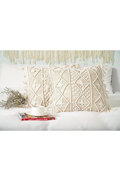 Homesunshine Macramé Pillow Cover - Set of 2 (Boho Fringe, 45x45 cm)