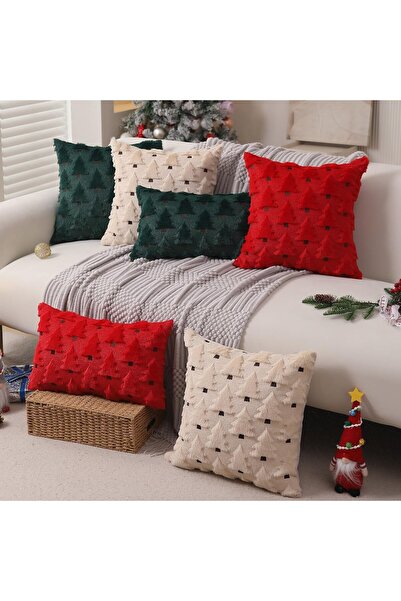 Generic Christmas Pillow Covers 18x18 inch Set of 2 Soft Plush Faux Fur Beige Christmas Tree Throw Pillow Ca