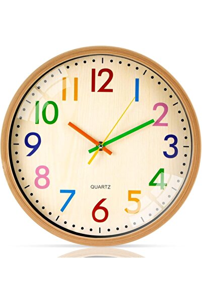 AZONEE Kids' 12 Inch Colorful Silent Non-Ticking Analog Wall Clock for Nurser...