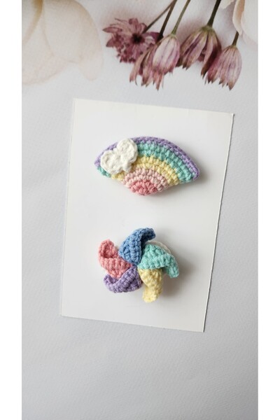 Baby Saçsız bebek tokası gökkuşağı Rüzgar gülü 2li set