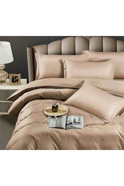 JOJO HOME Double fitted bed linen set, Damask Deluxe Premium, 6 Pieces, Horeca Dark Beige