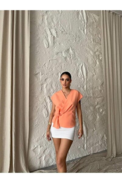 Zerenyus YANDAN TIE DETAIL TANK TOP - سمك السلمون