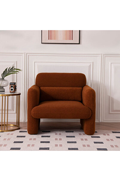 homejoyz كرسي بذراعين عصري | قماش بوكل وخشب سويدي - لون جملي