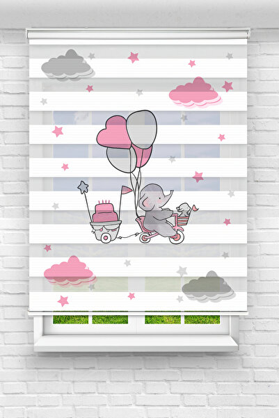 Perdecizade (ENXBOY)BİSİKLETLİ FİL DİJİTAL BASKILI ZEBRA PERDE-COCUK ODASI-STOR PERDE