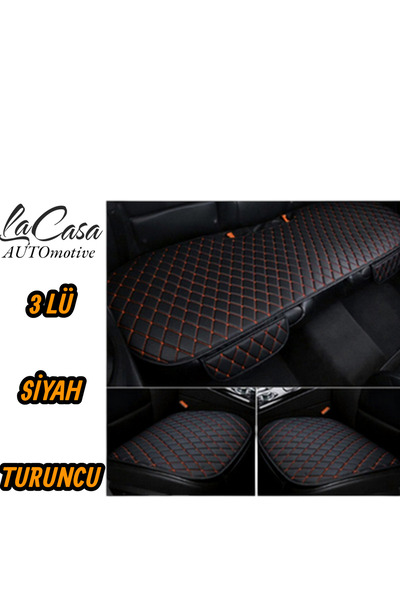 la casa غطاء مقعد سيارة لاكاسا فاخر مبطن من الجلد الصناعي، مريح، مصمم لتقويم العظام (مجموعة من 3 قطع) - أصفر-برتقالي