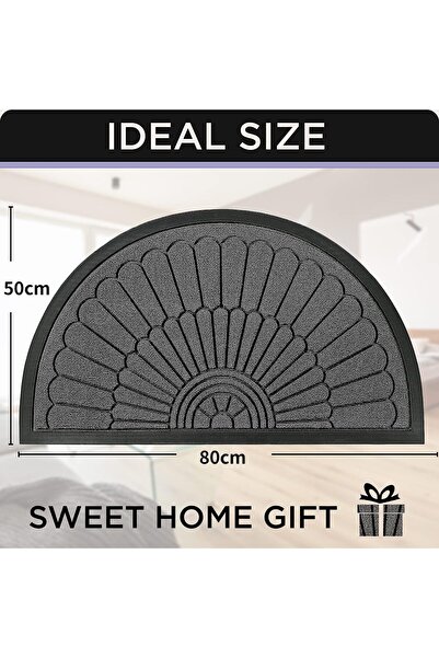 ANGJU Half Round Non-Slip Door Mat - 50 x 80 cm, Grey