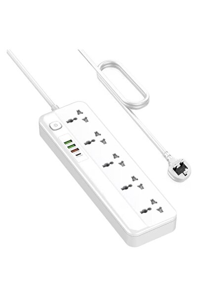 HYX سلك تمديد طاقة عالمي بخمسة منافذ مع USB PD و QC3.0، سلك بطول 2 متر