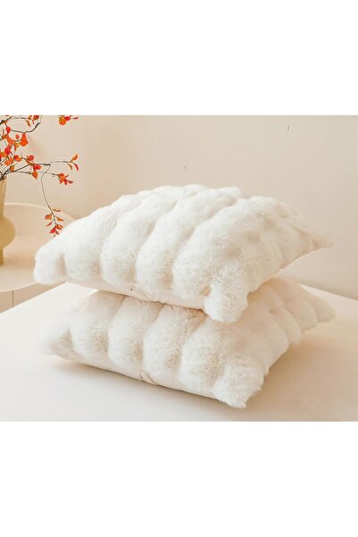 Generic 2 Pack Fluffy Faux Rabbit Fur Pillow Covers 18x18 – Bubble Waffle, Ivory Beige