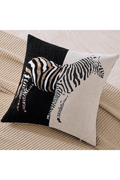 Yelajoy Set of 2 Zebra Chenille Throw Pillow Covers 18x18 inch Black