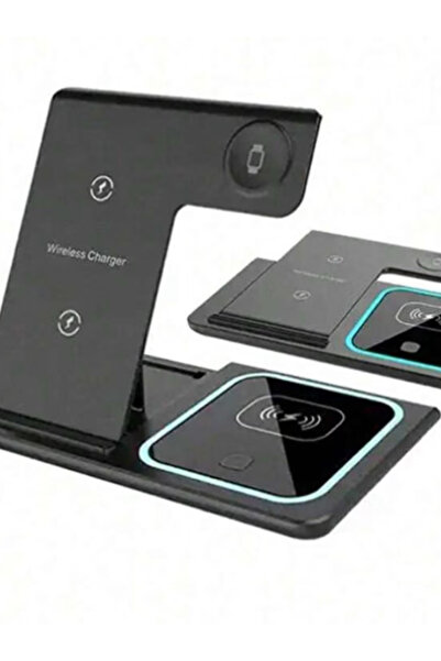 OEM 3-in-1 Universal Wireless Charger 15W, Compact, Black – Phone, Watch, AirPods