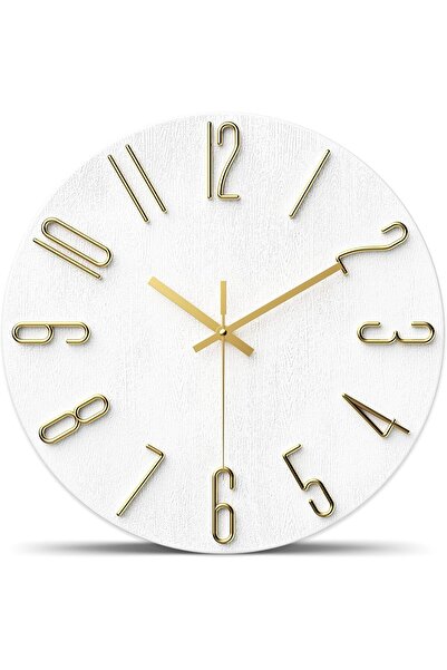 KASTWAVE 12 Inch Silent Non-Ticking Quartz Wall Clock — White Imitation Wood, 3D Numbers