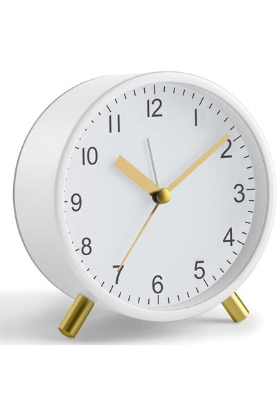 Generic Small Portable Analog Alarm Clock - Battery Operated, Easy-to-Read Dial & Soft Night Light (White)