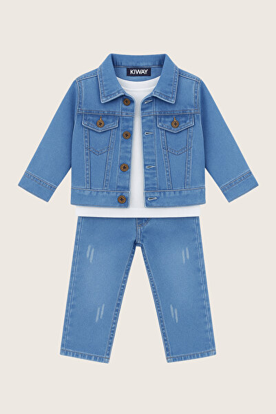 CK BEBEK GİYİM ERKEK ÇOCUK KOT CEKET - PANTOLON - T SHİRT 3'LÜ TAKIM