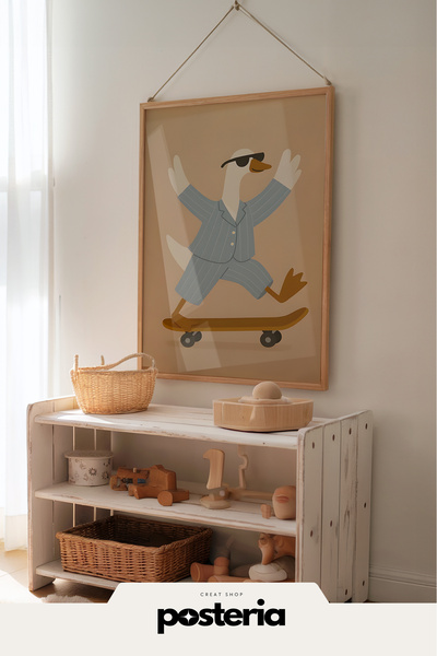 Posteria İskandinav Doğal Ahşap Çerçeveli, Çocuk Ve Bebek Odası Dekoru, Tekli...