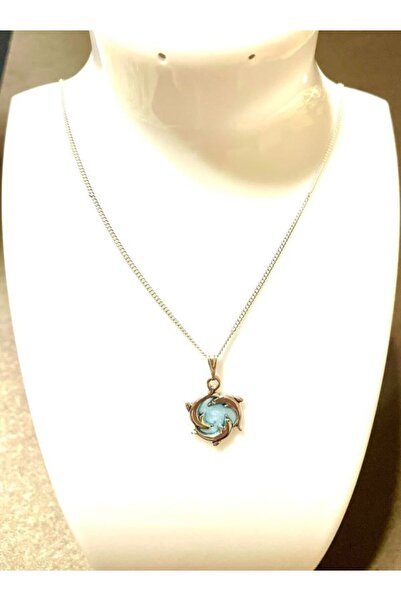 ak-ha takı tasarım üçlü yunus balığı mavi kolye