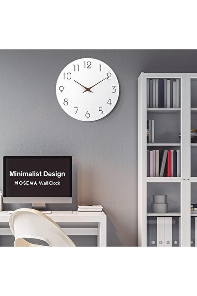 Generic Modern Silent Wall Clock, 25.4 cm White Round Face, Wooden Hands, Battery Operated, Non-Ticking Desi