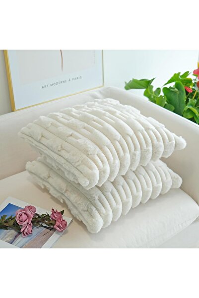 SYOSI 2 Pack Faux Fur Decorative Throw Pillow Covers, Beige, 18 x 18 Inch