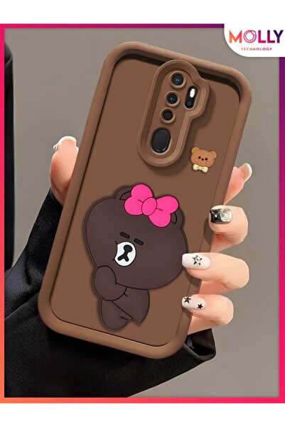 Molly حافظة سيليكون منقوشة ثلاثية الأبعاد بحواف سميكة باللون البني الفاتح لهاتف OPPO A5 2020