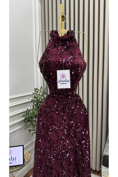 Bailsan فستان طويل عنابي مع ترتر