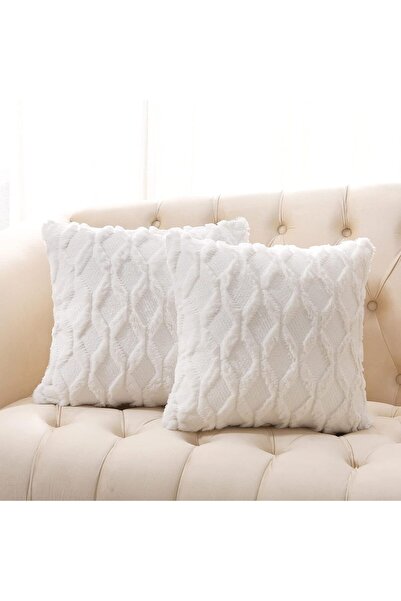 JOYZZZ Faux Wool Throw Pillow Covers, 2-Pack White, 45x45 cm (18x18 in)
