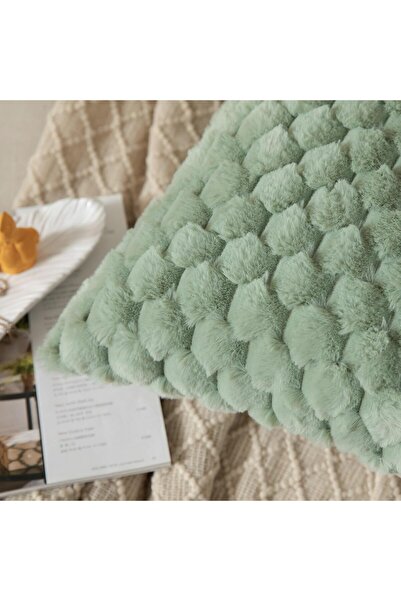 BananaHome 2pack Super Soft Cozy Plaid Faux Fur Throw Pillow Covers 45x45cm (Sage Green)