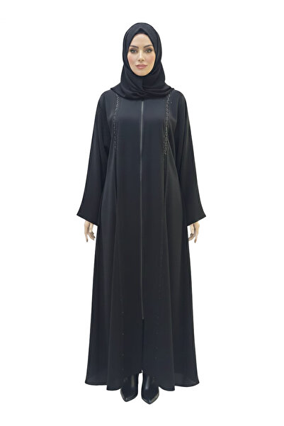 Nasa عباية خليجية سوداء كلوش بقماش كريب