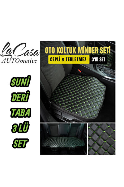 la casa غطاء مقعد سيارة لاكاسا فاخر مبطن من الجلد الصناعي، مريح، مصمم لتقويم العظام (مجموعة من 3 قطع) أخضر داكن