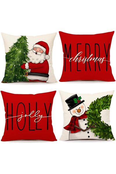 Generic Christmas Pillow Covers 18x18 Set - Soft Linen Holiday Cushion Covers