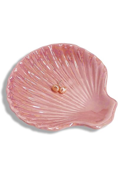 Defsedar Pink Ceramic Shell Jewelry Tray - 10.8x10.5x2.5 cm