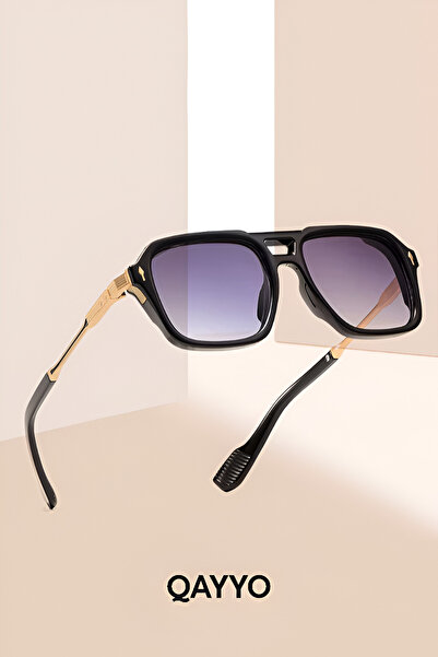 QAYYO Accessories Fabric Luxury Unisex Gold Black Sunglasses with Uv400 Filter