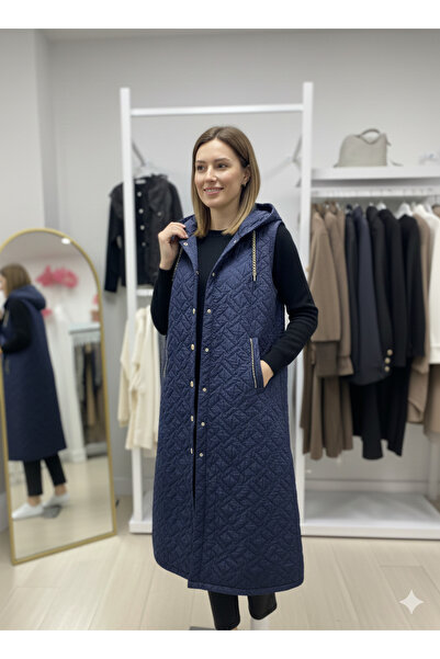 Elif Artar New Season Plus Size Hooded Long Quilted Vest – Winter, Stylish an...