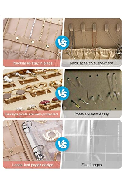 YHRY Jewelry Travel Organizer, Transparent Ring Binder Jewelry Case (Red)