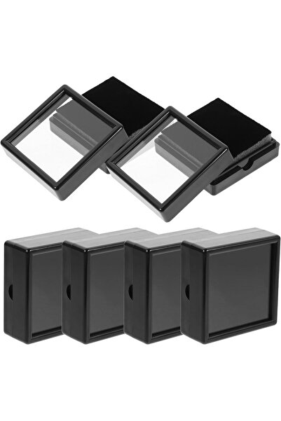KASTWAVE 6 Pcs Gemstone Display Boxes with Clear Lids (Black, 5x5cm)