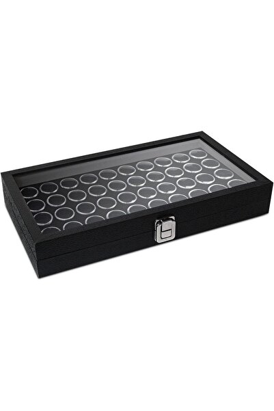 MOOCA Black Glass Top Jewelry Display Case - 50 Gem Jars Jewelry Organizer