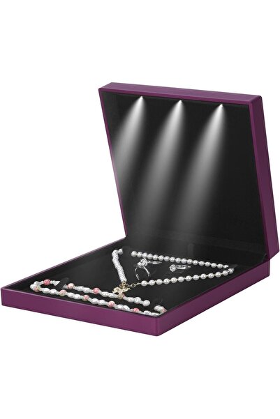 LETURE صندوق هدايا كبير من مجموعة المجوهرات المخملية مع إضاءة LED (أرجواني)