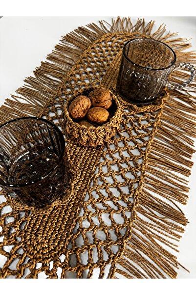 henaabag El yapımı bohem püsküllü runner,bardak altlığı, dekoratif sepet seti...